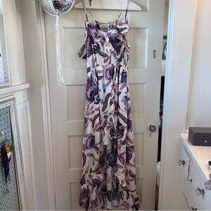 Blush White Maxi Dress with Purple Floral Print